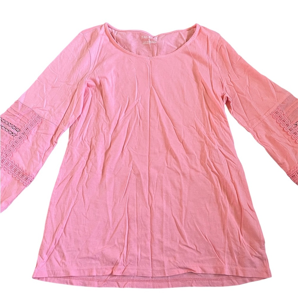 Talbots Size Medium 3/4 length Sleeves Embroidered Baby Doll Pink